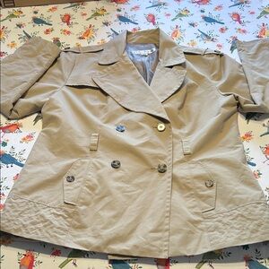 Vintage Women’s Larry Levine Beige Double Breasted Short Trench Coat 2X EUC
